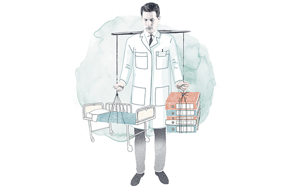 Symbolische illustratie (kleur) werkdruk artsen